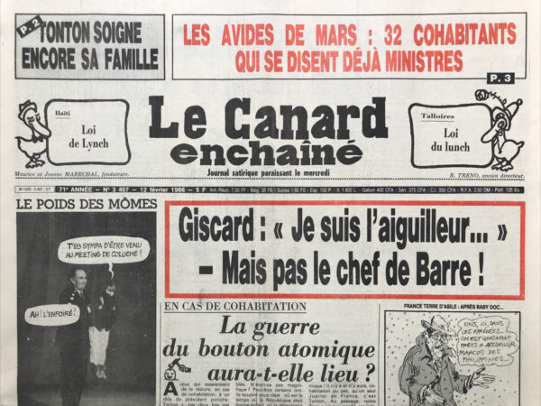 Couac ! | N° 3407 du Canard Enchaîné - 12 Février 1986 | Nos Exemplaires du Canard Enchaîné sont archivés dans de bonnes conditions de conservation (obscurité, hygrométrie maitrisée et faible température), ce qui s'avère indispensable pour des journaux anciens. | 3407