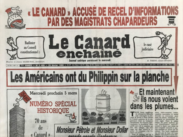 Couac ! | N° 3409 du Canard Enchaîné - 26 Février 1986 | Nos Exemplaires du Canard Enchaîné sont archivés dans de bonnes conditions de conservation (obscurité, hygrométrie maitrisée et faible température), ce qui s'avère indispensable pour des journaux anciens. | 3409