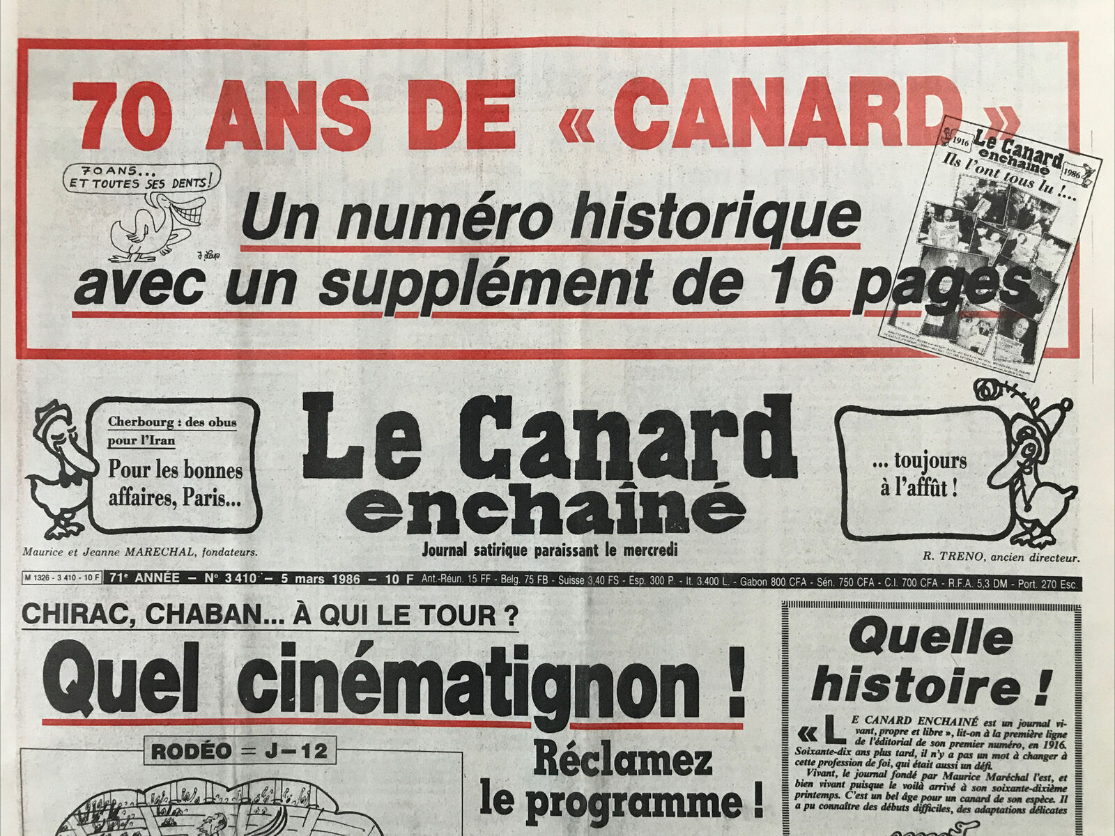 Couac ! | Acheter un Canard | Vente d'Anciens Journaux du Canard Enchaîné. Des Journaux Satiriques de Collection, Historiques & Authentiques de 1916 à 2004 ! | 3410