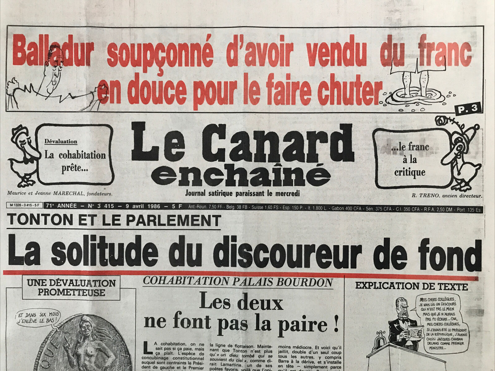 Couac ! | Acheter un Canard | Vente d'Anciens Journaux du Canard Enchaîné. Des Journaux Satiriques de Collection, Historiques & Authentiques de 1916 à 2004 ! | 3415