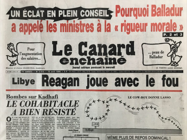 Couac ! | N° 3416 du Canard Enchaîné - 16 Avril 1986 | Nos Exemplaires du Canard Enchaîné sont archivés dans de bonnes conditions de conservation (obscurité, hygrométrie maitrisée et faible température), ce qui s'avère indispensable pour des journaux anciens. | 3416