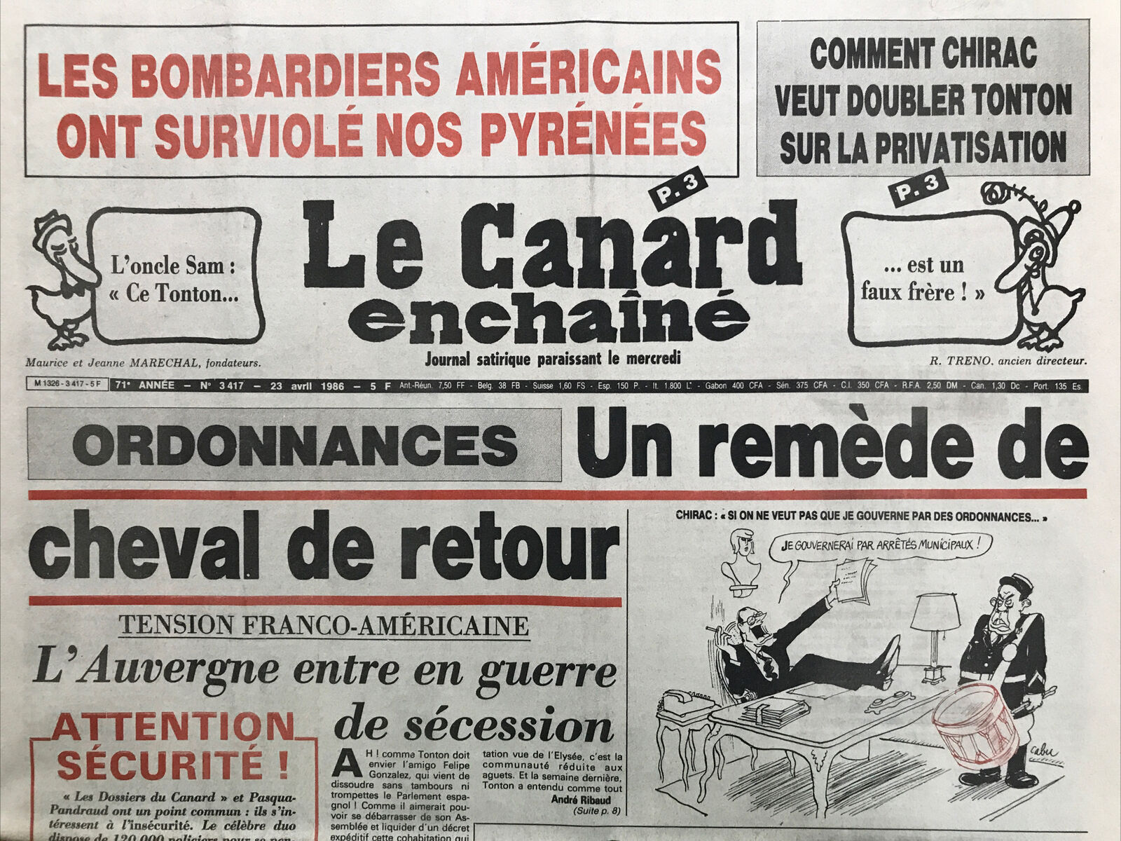 Couac ! | Acheter un Canard | Vente d'Anciens Journaux du Canard Enchaîné. Des Journaux Satiriques de Collection, Historiques & Authentiques de 1916 à 2004 ! | 3417