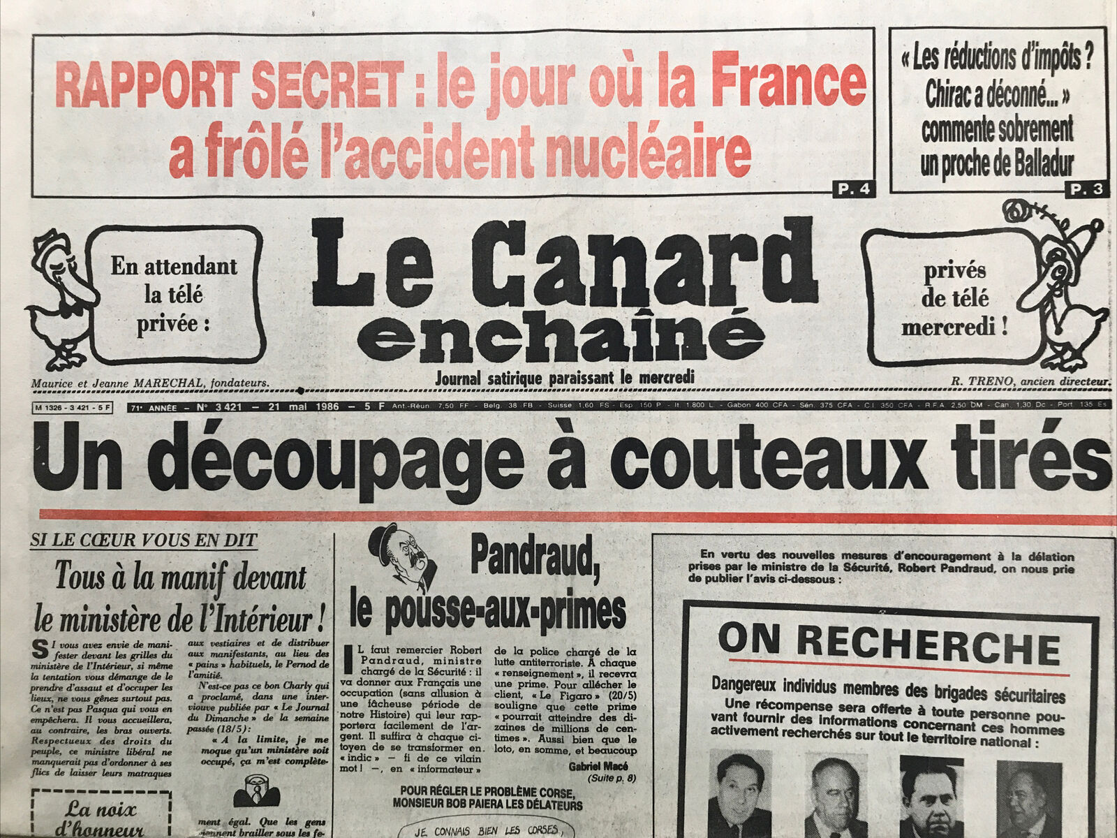 Couac ! | Acheter un Canard | Vente d'Anciens Journaux du Canard Enchaîné. Des Journaux Satiriques de Collection, Historiques & Authentiques de 1916 à 2004 ! | 3421