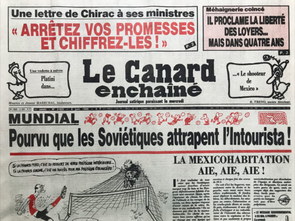 Couac ! | N° 3423 du Canard Enchaîné - 4 Juin 1986 | Nos Exemplaires du Canard Enchaîné sont archivés dans de bonnes conditions de conservation (obscurité, hygrométrie maitrisée et faible température), ce qui s'avère indispensable pour des journaux anciens. | 3423