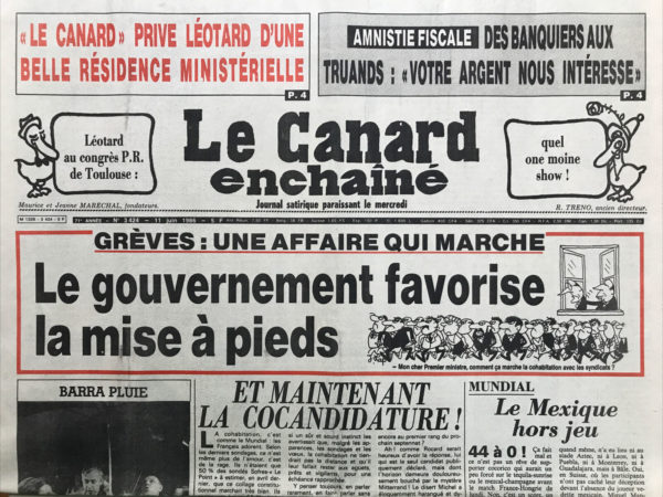 Couac ! | N° 3424 du Canard Enchaîné - 11 Juin 1986 | Nos Exemplaires du Canard Enchaîné sont archivés dans de bonnes conditions de conservation (obscurité, hygrométrie maitrisée et faible température), ce qui s'avère indispensable pour des journaux anciens. | 3424