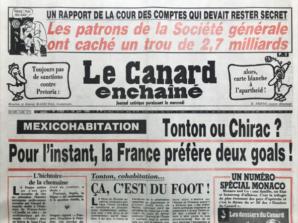 Couac ! | N° 3425 du Canard Enchaîné - 18 Juin 1986 | Nos Exemplaires du Canard Enchaîné sont archivés dans de bonnes conditions de conservation (obscurité, hygrométrie maitrisée et faible température), ce qui s'avère indispensable pour des journaux anciens. | 3425