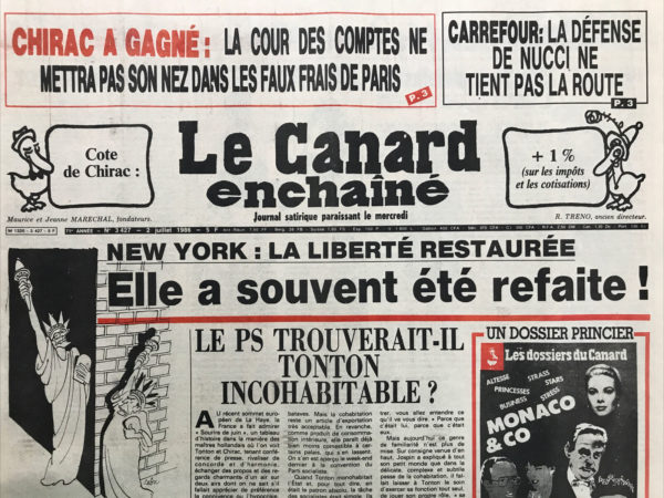 Couac ! | N° 3427 du Canard Enchaîné - 2 Juillet 1986 | Nos Exemplaires du Canard Enchaîné sont archivés dans de bonnes conditions de conservation (obscurité, hygrométrie maitrisée et faible température), ce qui s'avère indispensable pour des journaux anciens. | 3427