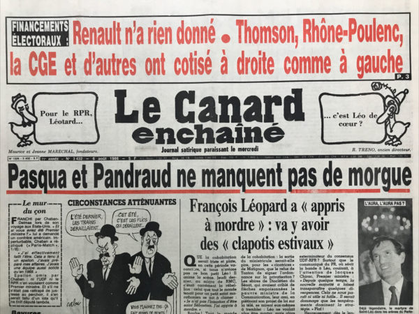 Couac ! | N° 3432 du Canard Enchaîné - 6 Août 1986 | Nos Exemplaires du Canard Enchaîné sont archivés dans de bonnes conditions de conservation (obscurité, hygrométrie maitrisée et faible température), ce qui s'avère indispensable pour des journaux anciens. | 3432