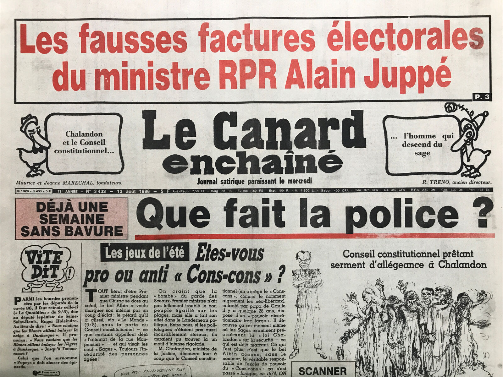 Couac ! | Acheter un Canard | Vente d'Anciens Journaux du Canard Enchaîné. Des Journaux Satiriques de Collection, Historiques & Authentiques de 1916 à 2004 ! | 3433