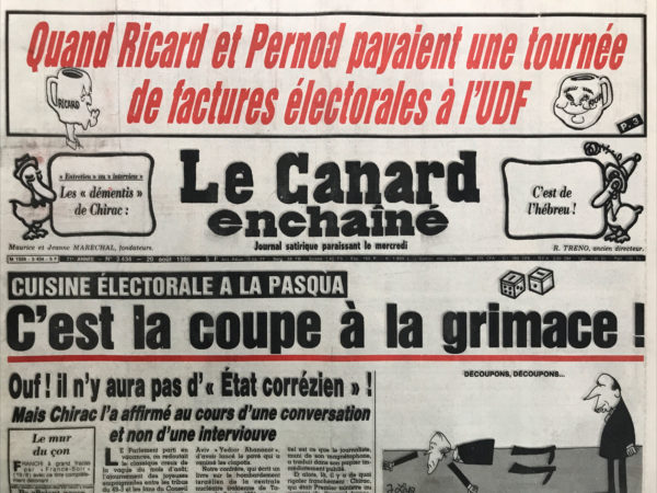 Couac ! | N° 3434 du Canard Enchaîné - 20 Août 1986 | Nos Exemplaires du Canard Enchaîné sont archivés dans de bonnes conditions de conservation (obscurité, hygrométrie maitrisée et faible température), ce qui s'avère indispensable pour des journaux anciens. | 3434