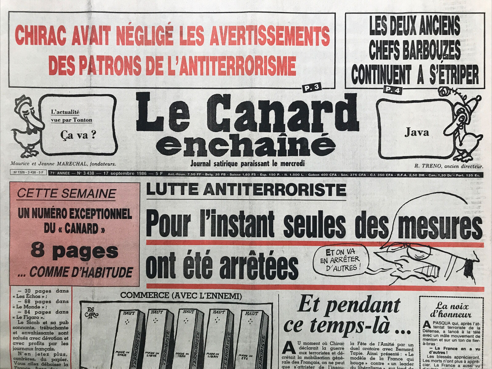 Couac ! | Acheter un Canard | Vente d'Anciens Journaux du Canard Enchaîné. Des Journaux Satiriques de Collection, Historiques & Authentiques de 1916 à 2004 ! | 3438