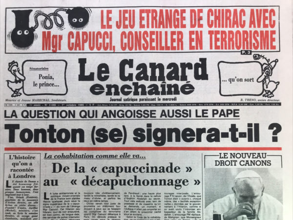 Couac ! | N° 3440 du Canard Enchaîné - 1 Octobre 1986 | Nos Exemplaires du Canard Enchaîné sont archivés dans de bonnes conditions de conservation (obscurité, hygrométrie maitrisée et faible température), ce qui s'avère indispensable pour des journaux anciens. | 3440