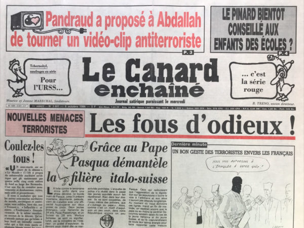 Couac ! | N° 3441 du Canard Enchaîné - 8 Octobre 1986 | Nos Exemplaires du Canard Enchaîné sont archivés dans de bonnes conditions de conservation (obscurité, hygrométrie maitrisée et faible température), ce qui s'avère indispensable pour des journaux anciens. | 3441