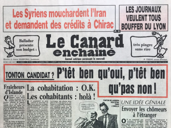 Couac ! | N° 3442 du Canard Enchaîné - 15 Octobre 1986 | Nos Exemplaires du Canard Enchaîné sont archivés dans de bonnes conditions de conservation (obscurité, hygrométrie maitrisée et faible température), ce qui s'avère indispensable pour des journaux anciens. | 3442