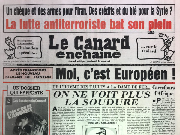 Couac ! | N° 3444 du Canard Enchaîné - 29 Octobre 1986 | Nos Exemplaires du Canard Enchaîné sont archivés dans de bonnes conditions de conservation (obscurité, hygrométrie maitrisée et faible température), ce qui s'avère indispensable pour des journaux anciens. | 3444