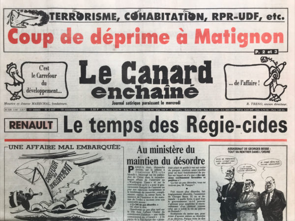 Couac ! | N° 3447 du Canard Enchaîné - 19 Novembre 1986 | Nos Exemplaires du Canard Enchaîné sont archivés dans de bonnes conditions de conservation (obscurité, hygrométrie maitrisée et faible température), ce qui s'avère indispensable pour des journaux anciens. | 3447