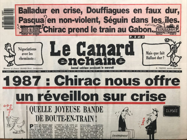 Couac ! | N° 3453 du Canard Enchaîné - 31 Décembre 1986 | Nos Exemplaires du Canard Enchaîné sont archivés dans de bonnes conditions de conservation (obscurité, hygrométrie maitrisée et faible température), ce qui s'avère indispensable pour des journaux anciens. | 3453