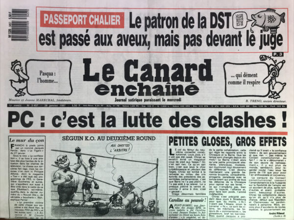 Couac ! | N° 3457 du Canard Enchaîné - 28 Janvier 1987 | Nos Exemplaires du Canard Enchaîné sont archivés dans de bonnes conditions de conservation (obscurité, hygrométrie maitrisée et faible température), ce qui s'avère indispensable pour des journaux anciens. | 3457