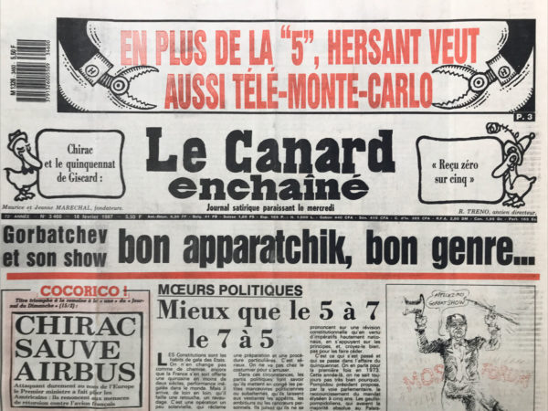 Couac ! | N° 3460 du Canard Enchaîné - 18 Février 1987 | Nos Exemplaires du Canard Enchaîné sont archivés dans de bonnes conditions de conservation (obscurité, hygrométrie maitrisée et faible température), ce qui s'avère indispensable pour des journaux anciens. | 3460