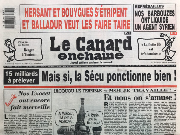 Couac ! | N° 3473 du Canard Enchaîné - 20 Mai 1987 | Nos Exemplaires du Canard Enchaîné sont archivés dans de bonnes conditions de conservation (obscurité, hygrométrie maitrisée et faible température), ce qui s'avère indispensable pour des journaux anciens. | 3473