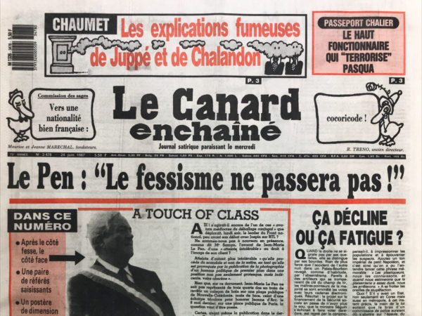 Couac ! | N° 3478 du Canard Enchaîné - 24 Juin 1987 | Nos Exemplaires du Canard Enchaîné sont archivés dans de bonnes conditions de conservation (obscurité, hygrométrie maitrisée et faible température), ce qui s'avère indispensable pour des journaux anciens. | 3478