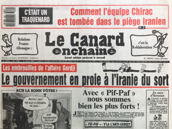 Couac ! | N° 3480 du Canard Enchaîné - 8 Juillet 1987 | Nos Exemplaires du Canard Enchaîné sont archivés dans de bonnes conditions de conservation (obscurité, hygrométrie maitrisée et faible température), ce qui s'avère indispensable pour des journaux anciens. | 3480