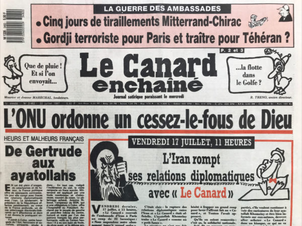 Couac ! | N° 3482 du Canard Enchaîné - 22 Juillet 1987 | Nos Exemplaires du Canard Enchaîné sont archivés dans de bonnes conditions de conservation (obscurité, hygrométrie maitrisée et faible température), ce qui s'avère indispensable pour des journaux anciens. | 3482