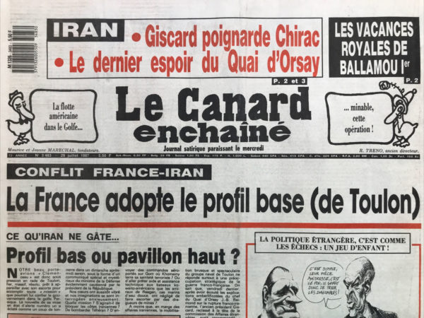 Couac ! | N° 3483 du Canard Enchaîné - 29 Juillet 1987 | Nos Exemplaires du Canard Enchaîné sont archivés dans de bonnes conditions de conservation (obscurité, hygrométrie maitrisée et faible température), ce qui s'avère indispensable pour des journaux anciens. | 3483