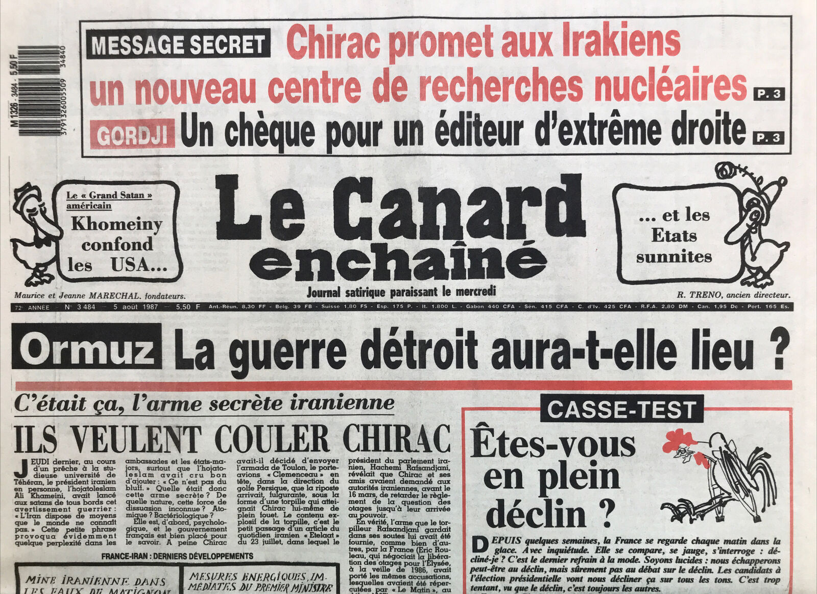 Couac ! | Acheter un Canard | Vente d'Anciens Journaux du Canard Enchaîné. Des Journaux Satiriques de Collection, Historiques & Authentiques de 1916 à 2004 ! | 3484