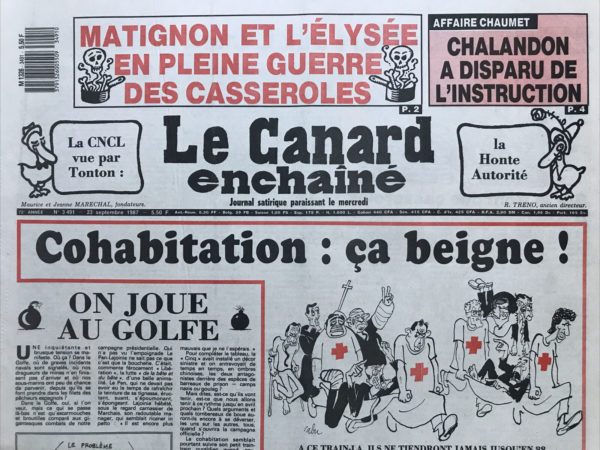 Couac ! | N° 3491 du Canard Enchaîné - 23 Septembre 1987 | Nos Exemplaires du Canard Enchaîné sont archivés dans de bonnes conditions de conservation (obscurité, hygrométrie maitrisée et faible température), ce qui s'avère indispensable pour des journaux anciens. | 3491