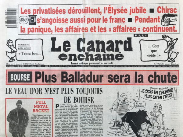 Couac ! | N° 3495 du Canard Enchaîné - 21 Octobre 1987 | Nos Exemplaires du Canard Enchaîné sont archivés dans de bonnes conditions de conservation (obscurité, hygrométrie maitrisée et faible température), ce qui s'avère indispensable pour des journaux anciens. | 3495