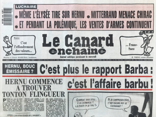 Couac ! | N° 3498 du Canard Enchaîné - 11 Novembre 1987 | Nos Exemplaires du Canard Enchaîné sont archivés dans de bonnes conditions de conservation (obscurité, hygrométrie maitrisée et faible température), ce qui s'avère indispensable pour des journaux anciens. | 3498