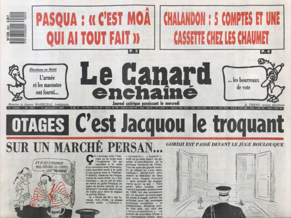 Couac ! | N° 3501 du Canard Enchaîné - 2 Décembre 1987 | Nos Exemplaires du Canard Enchaîné sont archivés dans de bonnes conditions de conservation (obscurité, hygrométrie maitrisée et faible température), ce qui s'avère indispensable pour des journaux anciens. | 3501