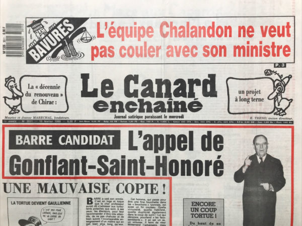 Couac ! | N° 3511 du Canard Enchaîné - 10 Février 1988 | Nos Exemplaires du Canard Enchaîné sont archivés dans de bonnes conditions de conservation (obscurité, hygrométrie maitrisée et faible température), ce qui s'avère indispensable pour des journaux anciens. | 3511