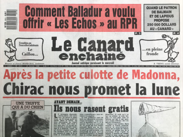 Couac ! | N° 3513 du Canard Enchaîné - 24 Février 1988 | Nos Exemplaires du Canard Enchaîné sont archivés dans de bonnes conditions de conservation (obscurité, hygrométrie maitrisée et faible température), ce qui s'avère indispensable pour des journaux anciens. | 3513