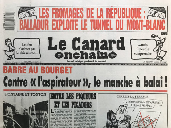 Couac ! | N° 3516 du Canard Enchaîné - 16 Mars 1988 | Nos Exemplaires du Canard Enchaîné sont archivés dans de bonnes conditions de conservation (obscurité, hygrométrie maitrisée et faible température), ce qui s'avère indispensable pour des journaux anciens. | 3516