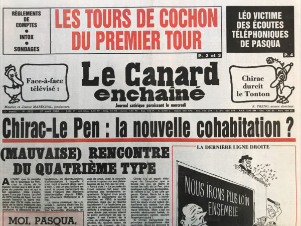 Couac ! | N° 3522 du Canard Enchaîné - 27 Avril 1988 | Nos Exemplaires du Canard Enchaîné sont archivés dans de bonnes conditions de conservation (obscurité, hygrométrie maitrisée et faible température), ce qui s'avère indispensable pour des journaux anciens. | 3522