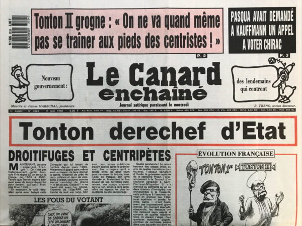 Couac ! | N° 3524 du Canard Enchaîné - 11 Mai 1988 | Nos Exemplaires du Canard Enchaîné sont archivés dans de bonnes conditions de conservation (obscurité, hygrométrie maitrisée et faible température), ce qui s'avère indispensable pour des journaux anciens. | 3524