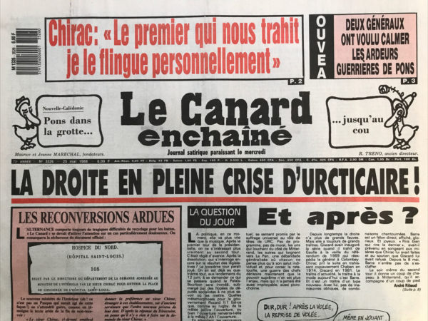 Couac ! | N° 3526 du Canard Enchaîné - 25 Mai 1988 | Nos Exemplaires du Canard Enchaîné sont archivés dans de bonnes conditions de conservation (obscurité, hygrométrie maitrisée et faible température), ce qui s'avère indispensable pour des journaux anciens. | 3526