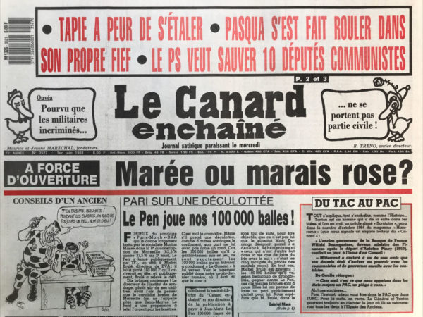 Couac ! | N° 3527 du Canard Enchaîné - 1 Juin 1988 | Nos Exemplaires du Canard Enchaîné sont archivés dans de bonnes conditions de conservation (obscurité, hygrométrie maitrisée et faible température), ce qui s'avère indispensable pour des journaux anciens. | 3527