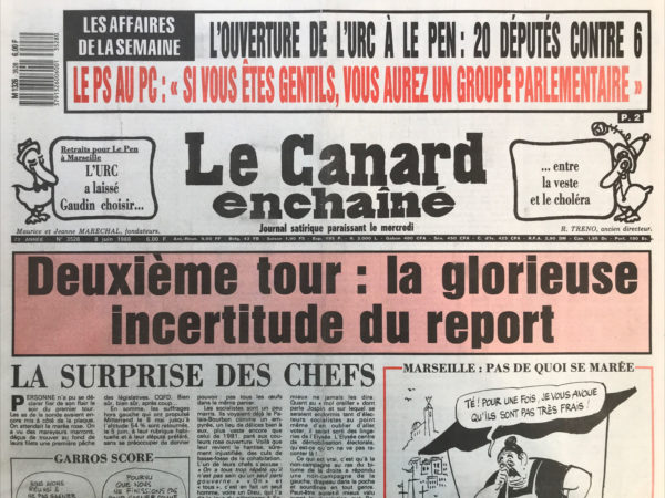 Couac ! | N° 3528 du Canard Enchaîné - 8 Juin 1988 | Nos Exemplaires du Canard Enchaîné sont archivés dans de bonnes conditions de conservation (obscurité, hygrométrie maitrisée et faible température), ce qui s'avère indispensable pour des journaux anciens. | 3528