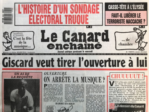 Couac ! | N° 3530 du Canard Enchaîné - 22 Juin 1988 | Nos Exemplaires du Canard Enchaîné sont archivés dans de bonnes conditions de conservation (obscurité, hygrométrie maitrisée et faible température), ce qui s'avère indispensable pour des journaux anciens. | 3530