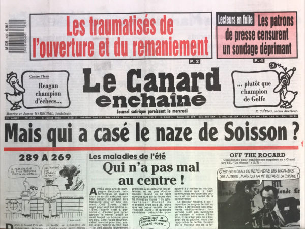 Couac ! | N° 3532 du Canard Enchaîné - 6 Juillet 1988 | Nos Exemplaires du Canard Enchaîné sont archivés dans de bonnes conditions de conservation (obscurité, hygrométrie maitrisée et faible température), ce qui s'avère indispensable pour des journaux anciens. | 3532