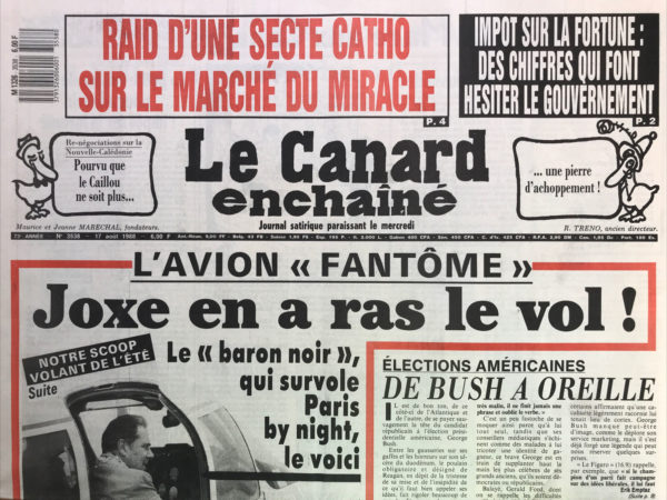 Couac ! | N° 3538 du Canard Enchaîné - 17 Août 1988 | Nos Exemplaires du Canard Enchaîné sont archivés dans de bonnes conditions de conservation (obscurité, hygrométrie maitrisée et faible température), ce qui s'avère indispensable pour des journaux anciens. | 3538