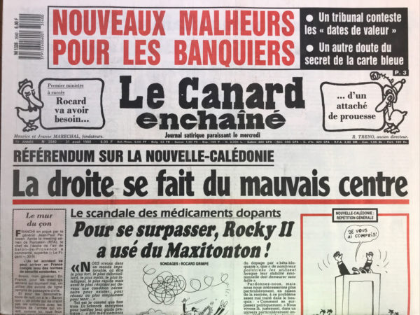 Couac ! | N° 3540 du Canard Enchaîné - 31 Août 1988 | Nos Exemplaires du Canard Enchaîné sont archivés dans de bonnes conditions de conservation (obscurité, hygrométrie maitrisée et faible température), ce qui s'avère indispensable pour des journaux anciens. | 3540