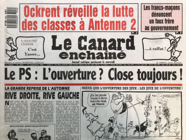 Couac ! | N° 3542 du Canard Enchaîné - 14 Septembre 1988 | Nos Exemplaires du Canard Enchaîné sont archivés dans de bonnes conditions de conservation (obscurité, hygrométrie maitrisée et faible température), ce qui s'avère indispensable pour des journaux anciens. | 3542