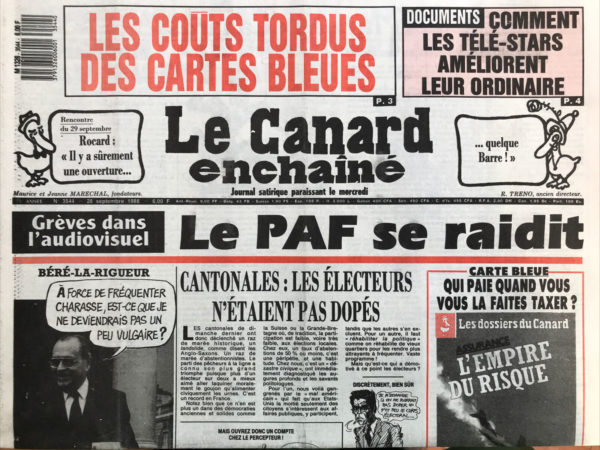 Couac ! | N° 3544 du Canard Enchaîné - 28 Septembre 1988 | Nos Exemplaires du Canard Enchaîné sont archivés dans de bonnes conditions de conservation (obscurité, hygrométrie maitrisée et faible température), ce qui s'avère indispensable pour des journaux anciens. | 3544