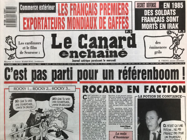 Couac ! | N° 3548 du Canard Enchaîné - 26 Octobre 1988 | Nos Exemplaires du Canard Enchaîné sont archivés dans de bonnes conditions de conservation (obscurité, hygrométrie maitrisée et faible température), ce qui s'avère indispensable pour des journaux anciens. | 3548