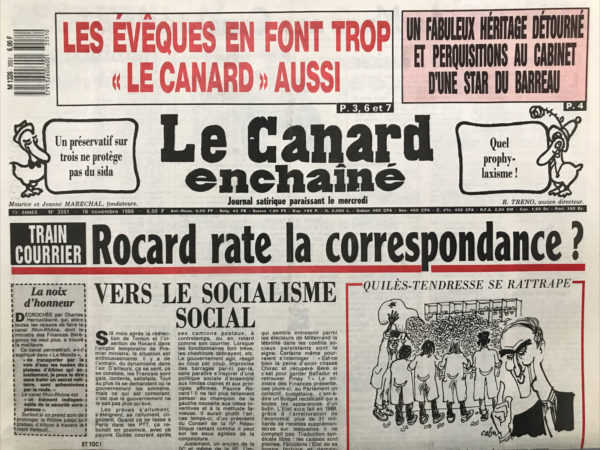 Couac ! | N° 3551 du Canard Enchaîné - 16 Novembre 1988 | Nos Exemplaires du Canard Enchaîné sont archivés dans de bonnes conditions de conservation (obscurité, hygrométrie maitrisée et faible température), ce qui s'avère indispensable pour des journaux anciens. | 3551