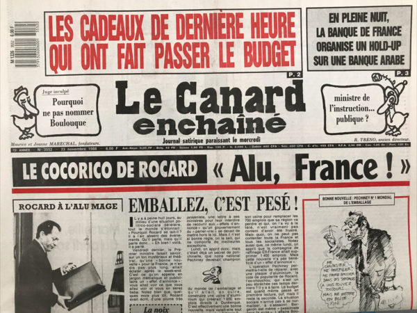 Couac ! | N° 3552 du Canard Enchaîné - 23 Novembre 1988 | Nos Exemplaires du Canard Enchaîné sont archivés dans de bonnes conditions de conservation (obscurité, hygrométrie maitrisée et faible température), ce qui s'avère indispensable pour des journaux anciens. | 3552